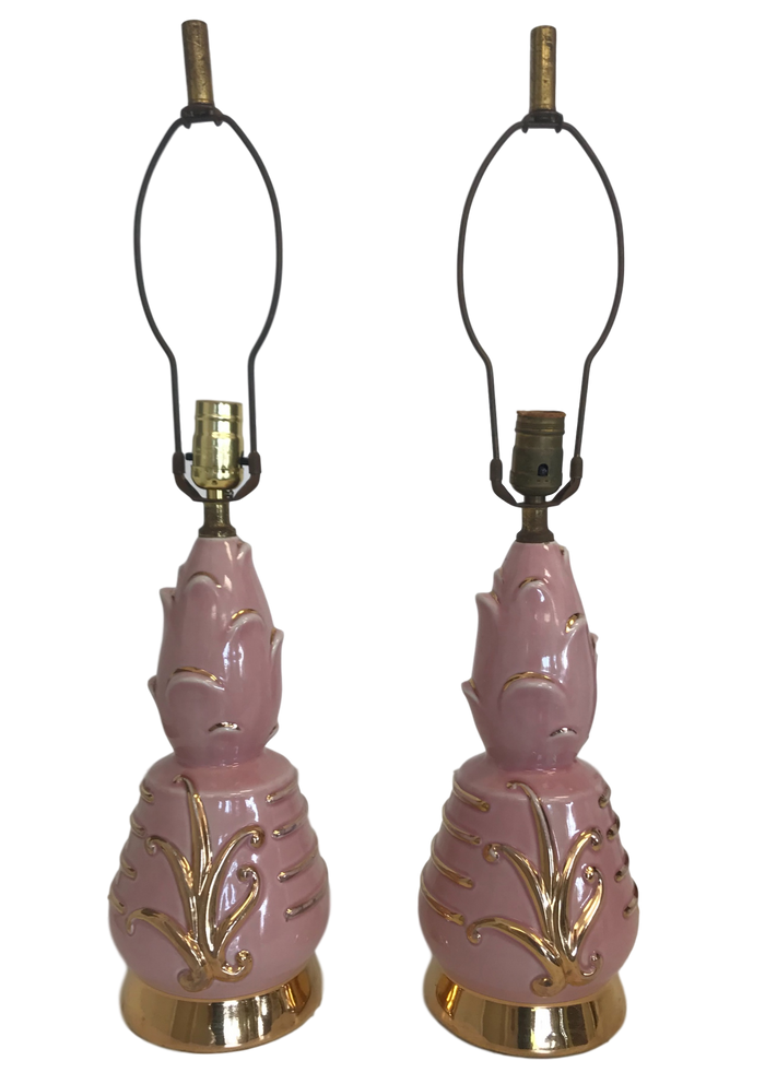 Pair of Pink Ceramic MCM Lamps
