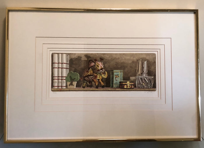 Hand-Tinted Etching of Decorative Shelf, Signed and Numbered