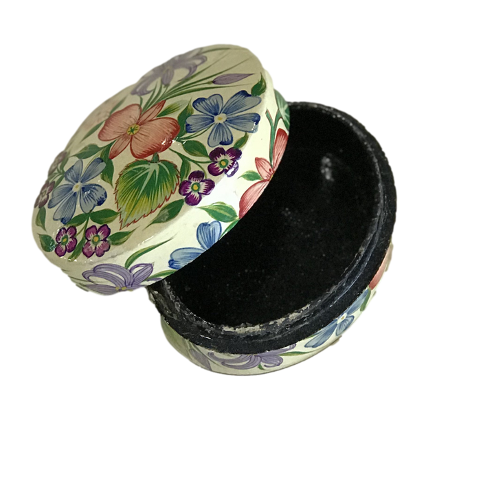 Cream with Blue, Pink, and Purple Floral Painted Lacquer Box