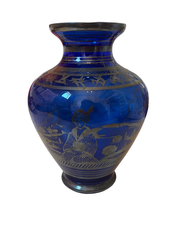 Venetian Vase With Silver Overlay Chinoiserie Motif