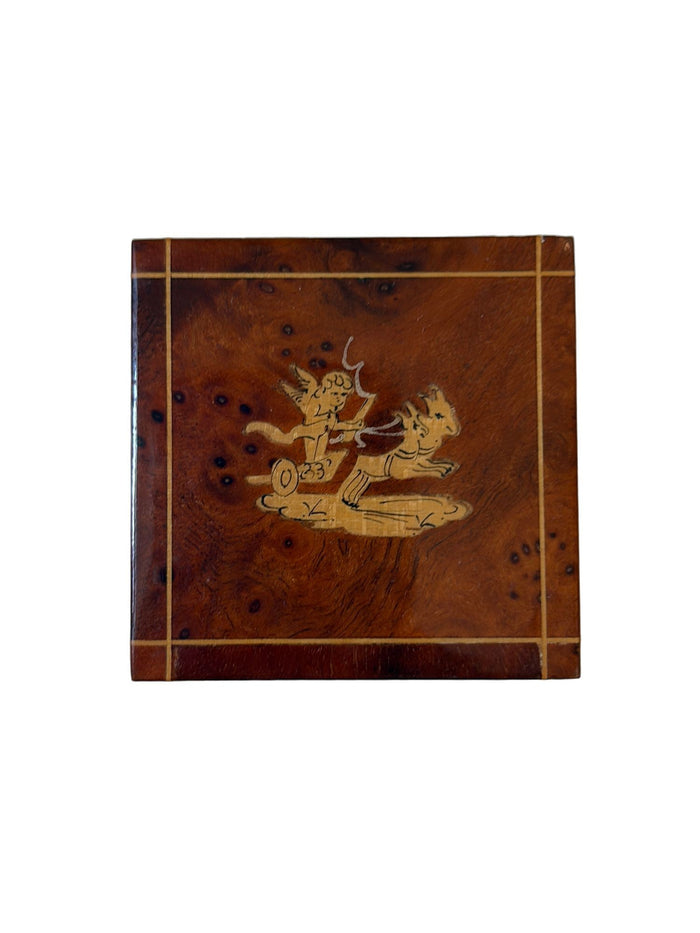 Gabriella Italian Sorrento Inlaid Cherub Wooden Trinket Box