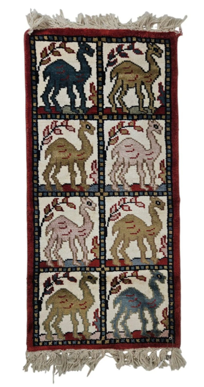 Vintage Hand Woven Afghan Kilim Rug Pictoral Camels