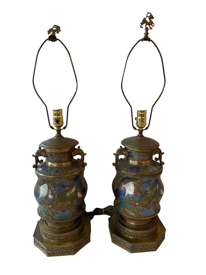 1920's Champlevé Cloisonné Bronze Lamps