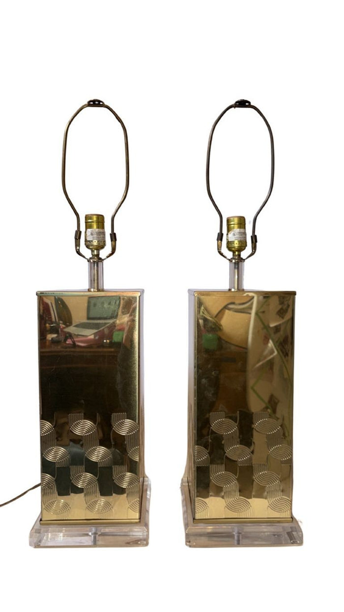 Pierre Cardin Style Squared Brass Lamps