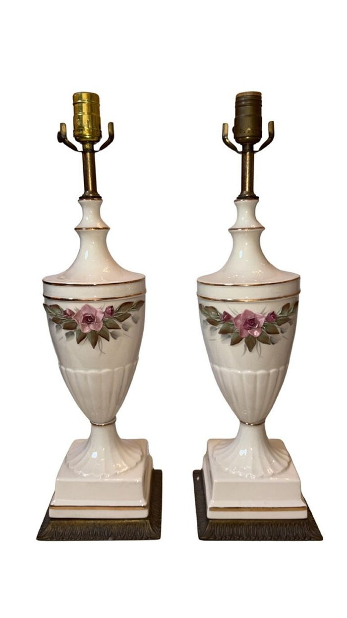Antique Italian Floral Urn/Trophy Lamps