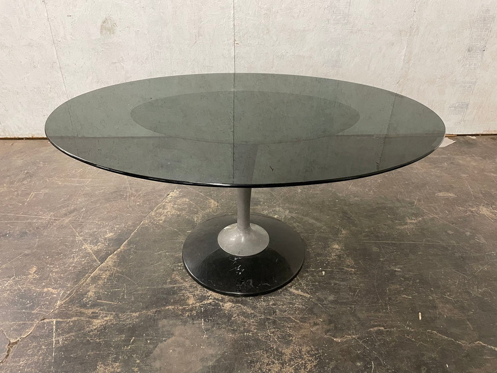 Mid-Century Modern Chromecraft Attributed Tulip Oval Dining Set with Smoked Glass Tabletop