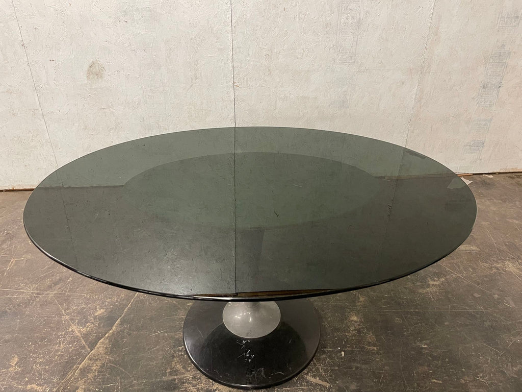 Mid-Century Modern Chromecraft Attributed Tulip Oval Dining Set with Smoked Glass Tabletop