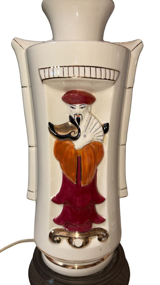 Pair of Painted Ceramic Oriental Lamps