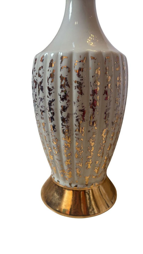 Mid-Century Ceramic Gold and Wooden Lamp
