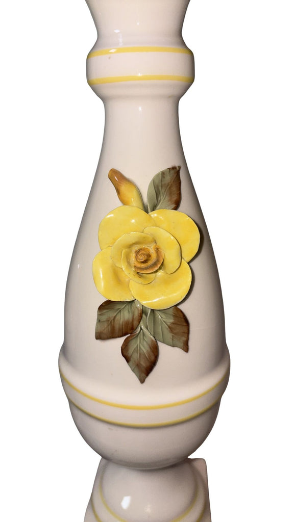 Antique Italian Yellow Floral Trophy Lamps