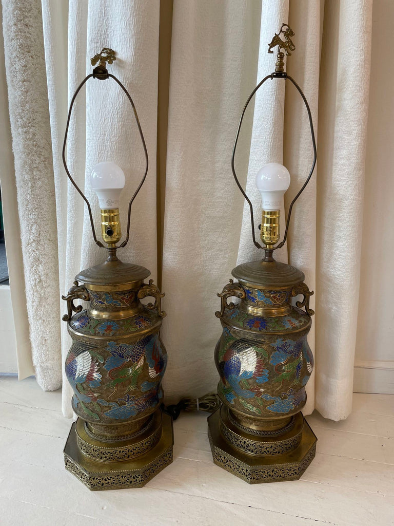 1920's Champlevé Cloisonné Bronze Lamps