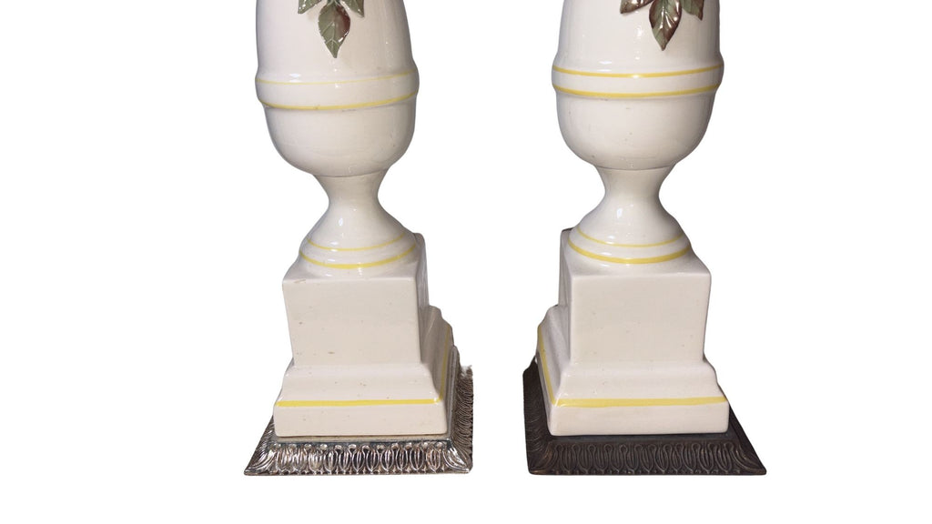 Antique Italian Yellow Floral Trophy Lamps