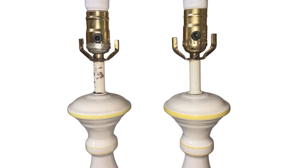 Antique Italian Yellow Floral Trophy Lamps