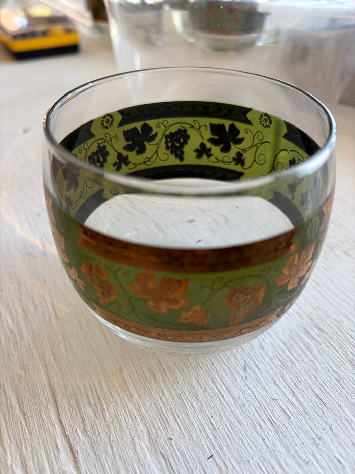Green and Gold Grape Motif Lowball Glass Set (7)