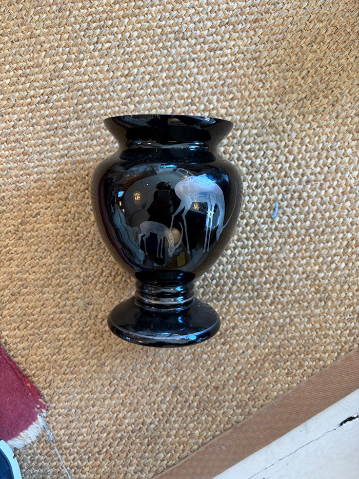 Black/Amethyst Art Deco Vase with Gazelle Motif