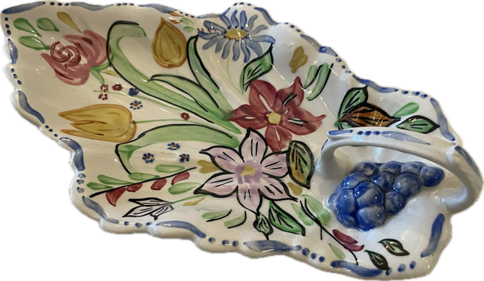 Blue Ridge Hand-Painted Floral Ceramic Dish