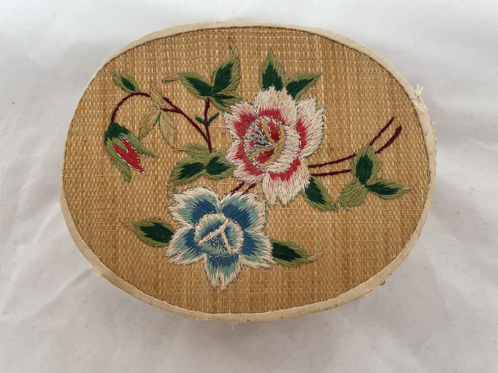 Embroidered Rattan Trinket Box