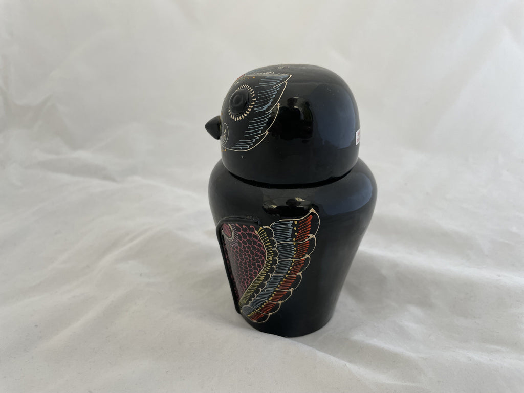 Vintage Black Lacquer Owl Trinket Box