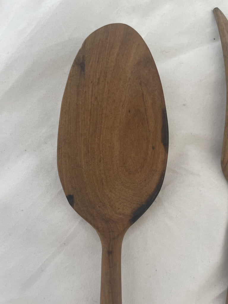 Wooden Salad Serving Spoon and Fork with Sterling Silver Handles