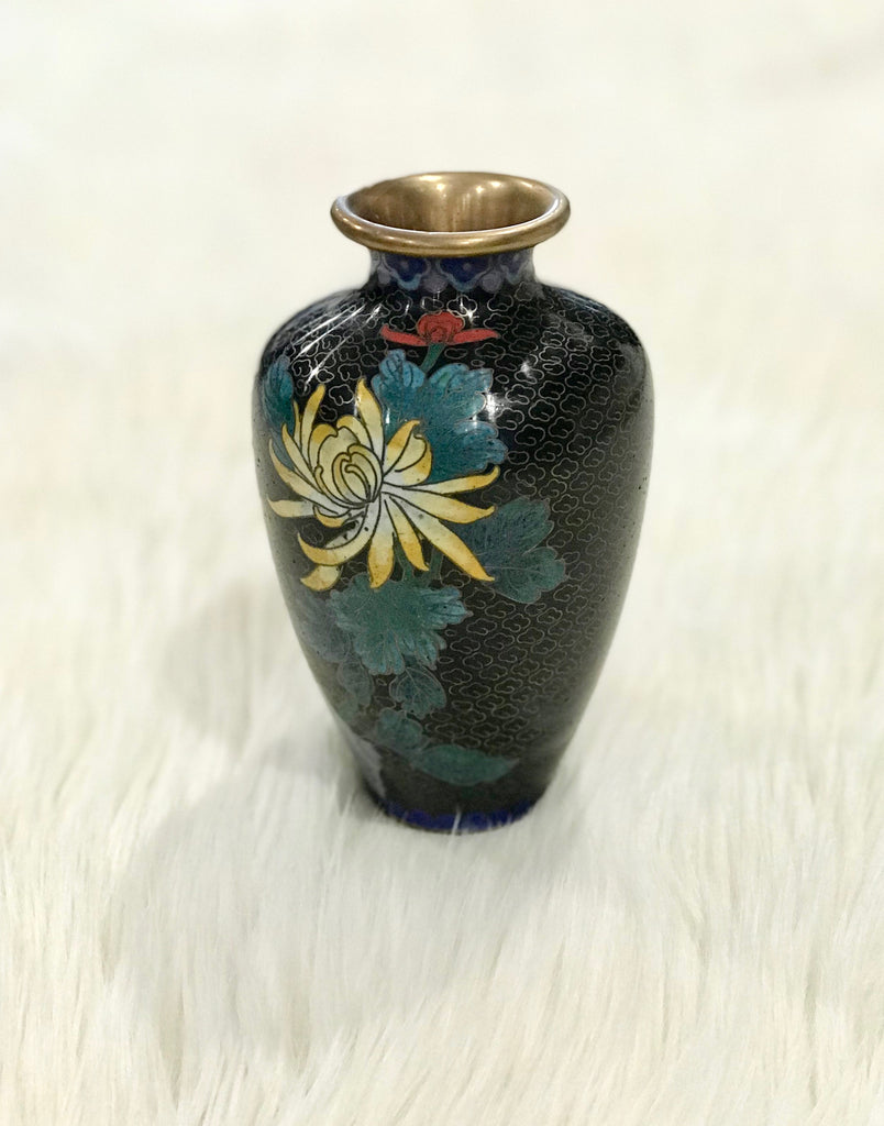 Small, Black Cloisonné Vase