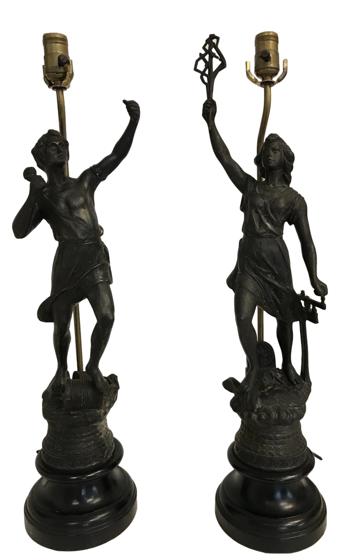 Pair of 1930s Roman Figural Lamps