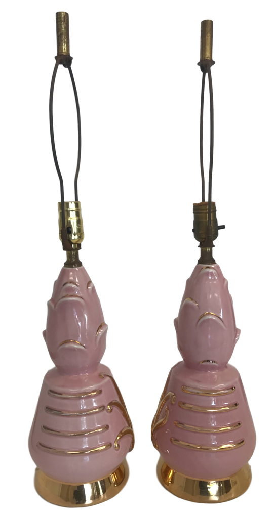 Pair of Pink Ceramic MCM Lamps