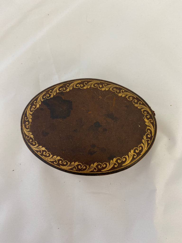 Oval Leather Jewelry Box with Gold Detail
