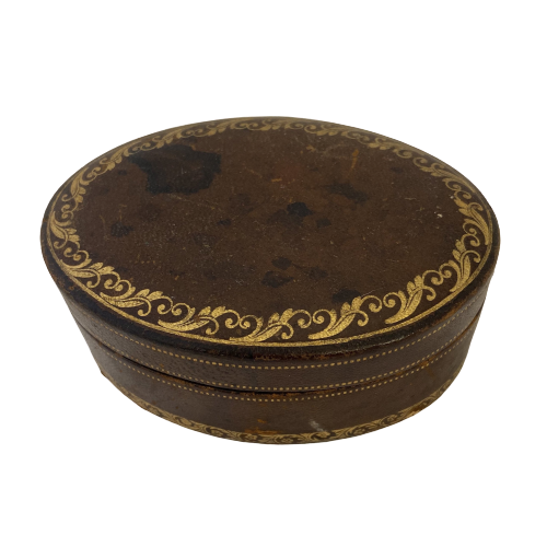 Oval Leather Jewelry Box with Gold Detail