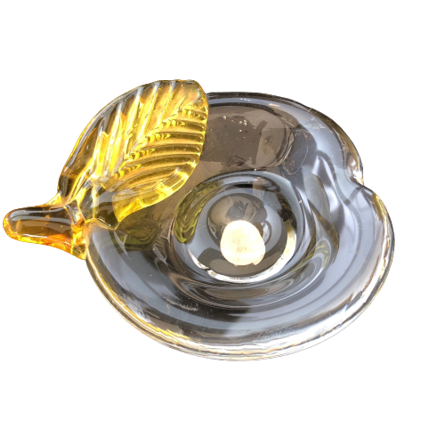 Murano Apple-Shaped Dish with Yellow Leaf
