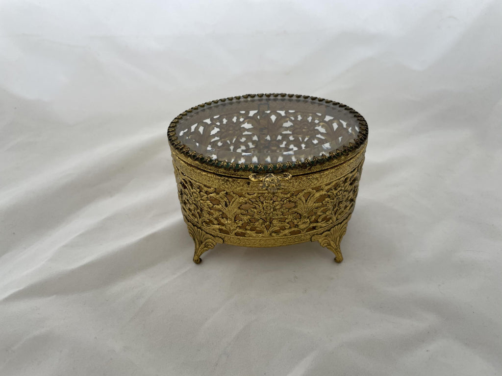 Vintage Footed Gold Tone Jewelry Box