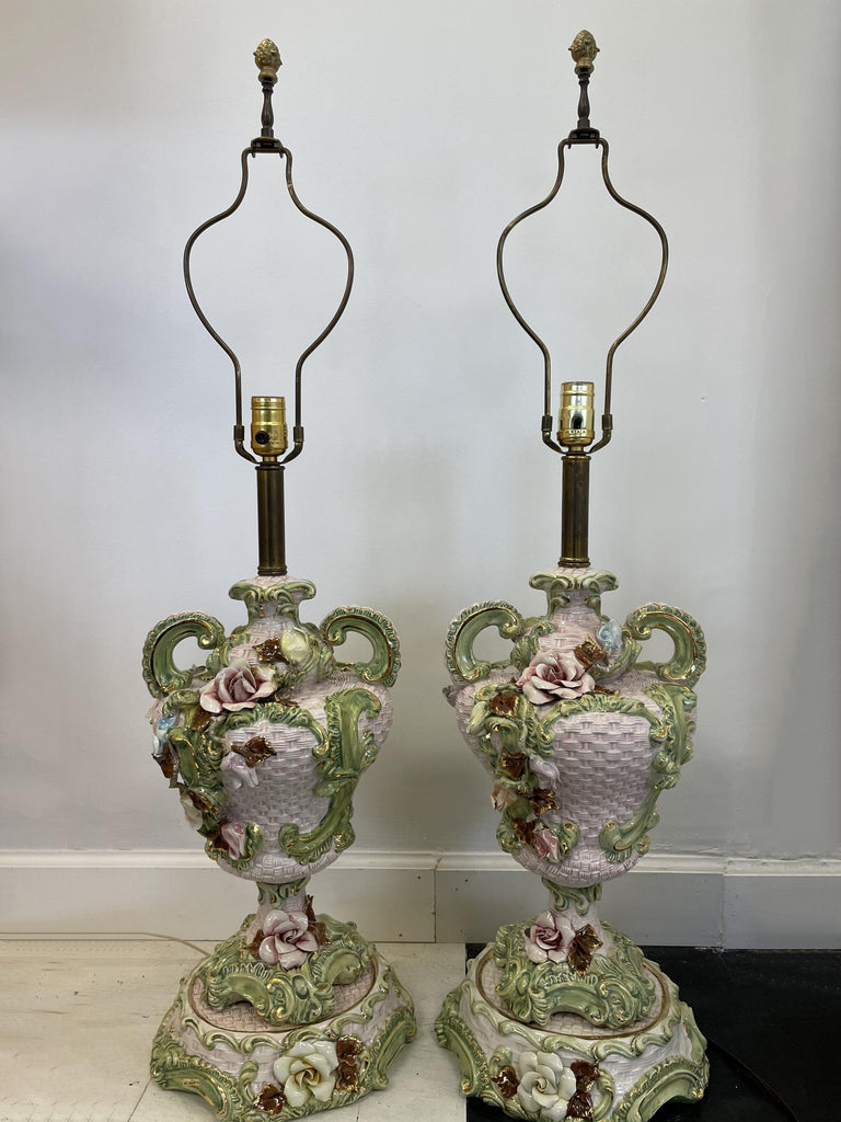 Italian Floral Lamp Pair