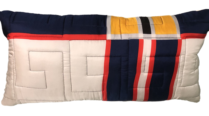 Vintage Blue, Red & Yellow Silk Twill Scarf Pillow w/ Feather Insert