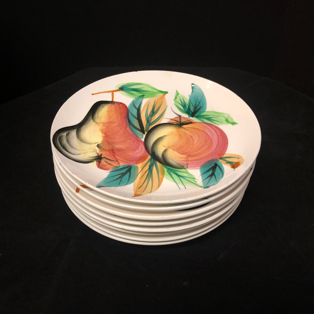 Set of 8 Vintage Hand-Painted Fruit & Leaves Salad/Dessert Plates
