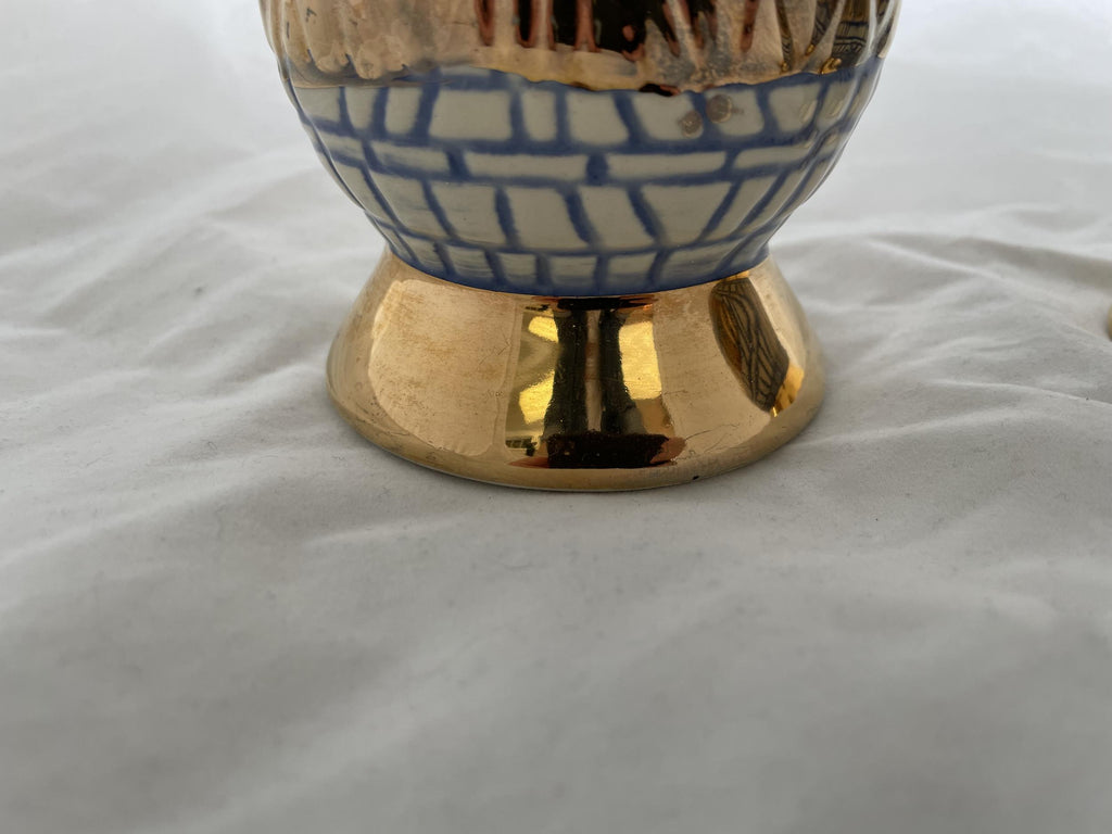 Blue and Gold Hand Painted Vase Pair