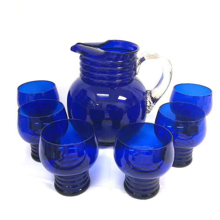 Cobalt Blue Pitcher & 6-Glass Set