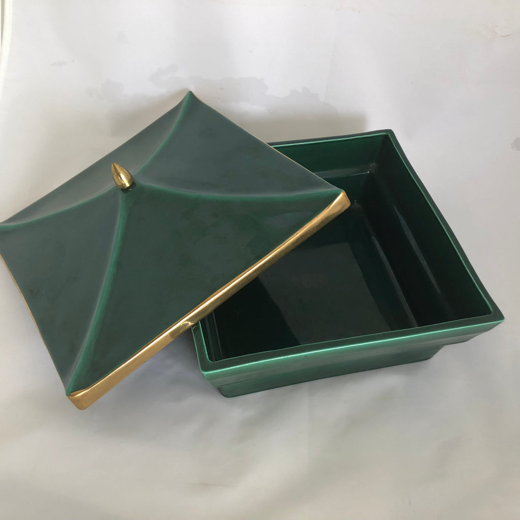 Green & Gold Lidded Ceramic Cachepot