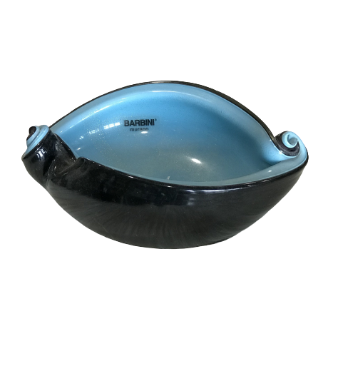 Alfredo Barbini Black and Aqua Murano Glass Shell Dish