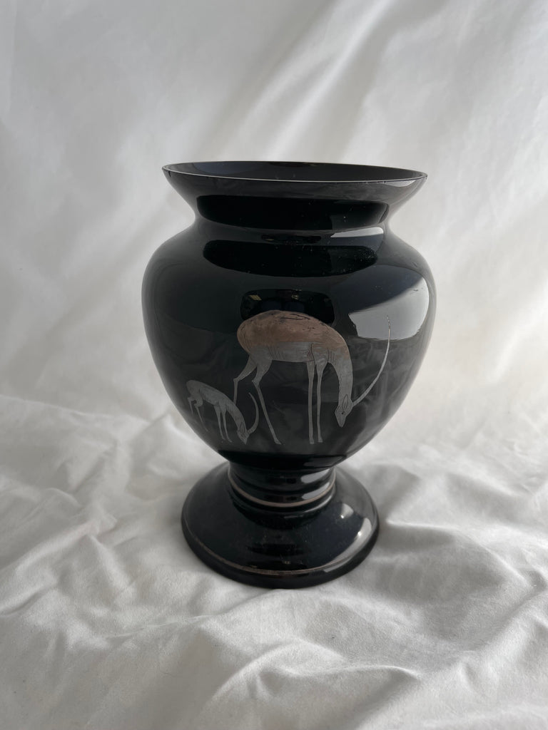 Black Amethyst Vase with Silver Overlay