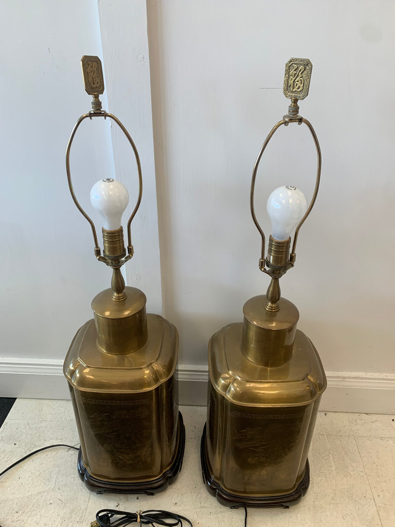 Brass Lamps with Etched Pictorial
