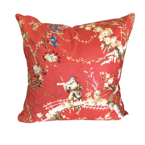 Brunschwig & Fils Coral Toile Throw Pillow w/ Feather Insert