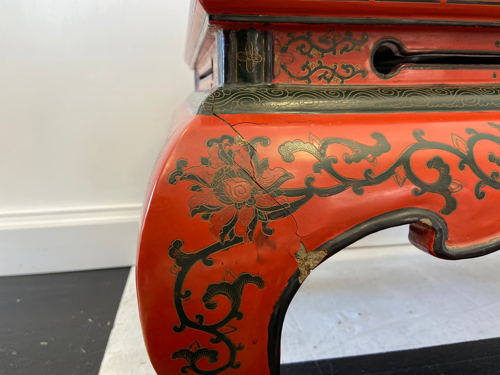 Red Lacquer & Hand Painted Oriental Cocktail Table