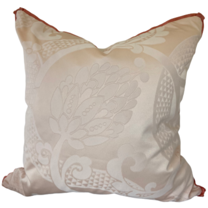 Pink Damask Pillow with Coral Trim w/ Feather Insert