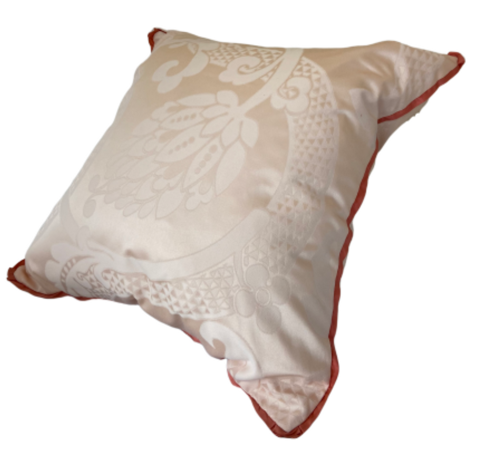 Pink Damask Pillow with Coral Trim w/ Feather Insert