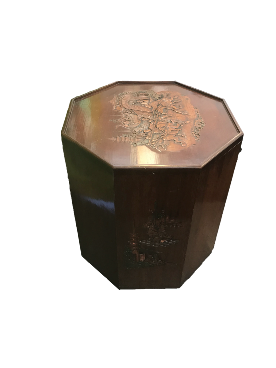 Octagonal Hand-Carved Oriental Vintage Side Table
