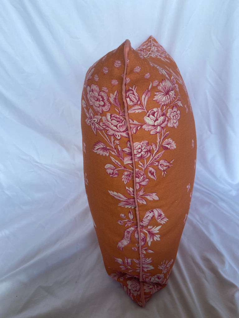 Orange and Pink Toile Pillow Cover