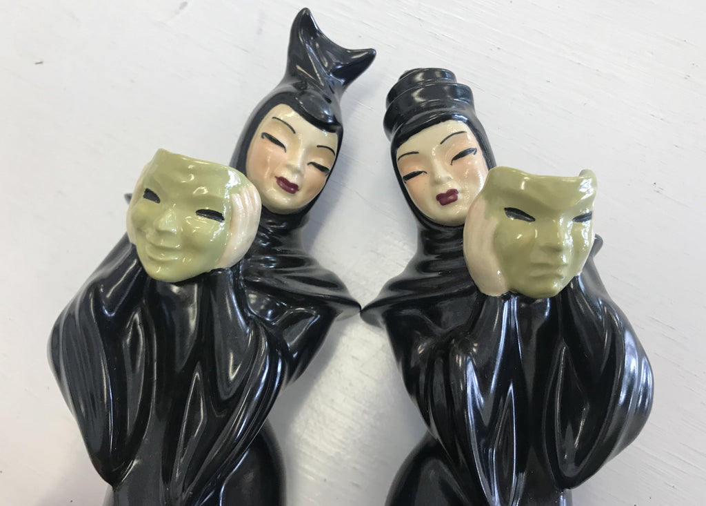 Vintage Ceramic Arts Studio Comedy and Tragedy Figurines